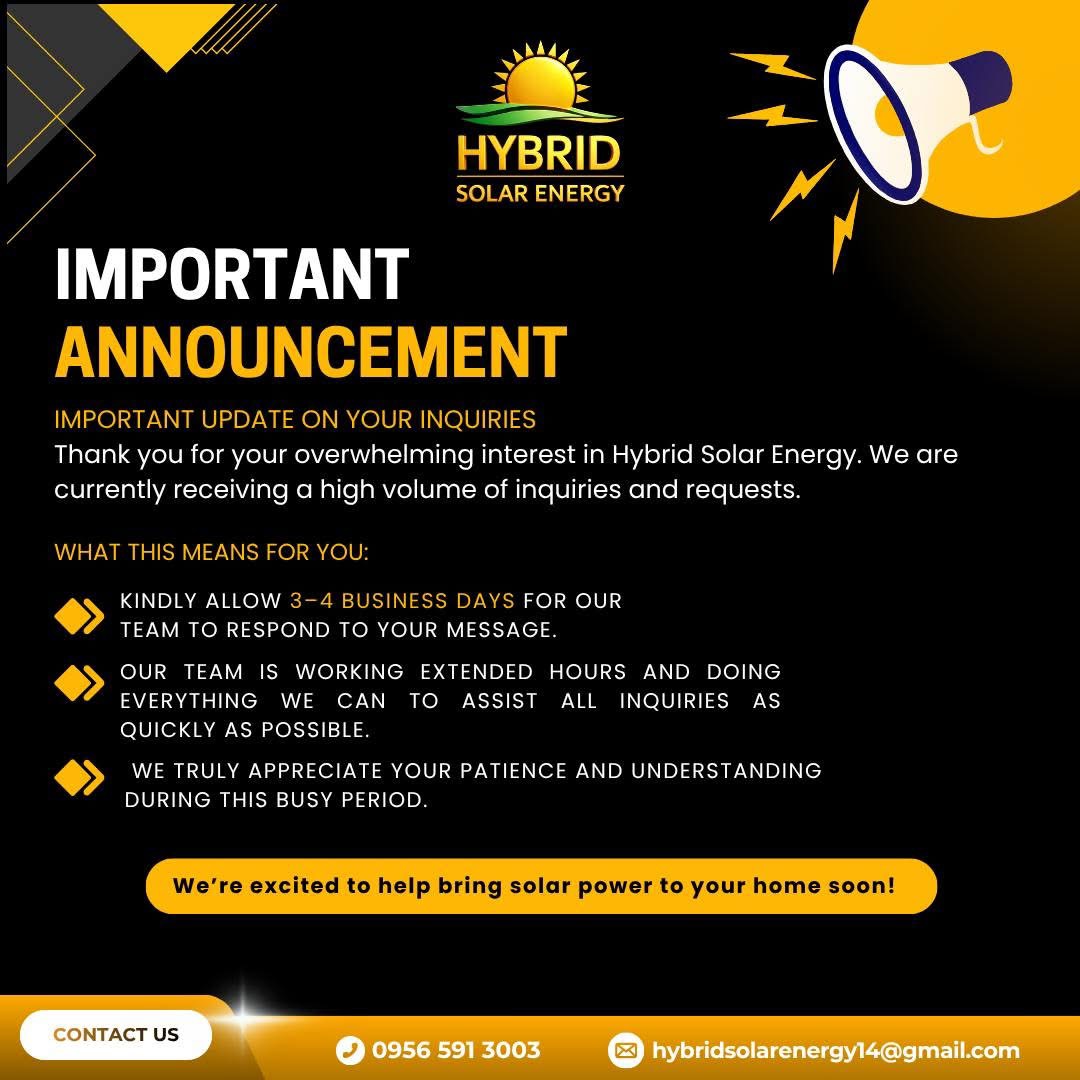 Hybrid Solar Energy important announcement for customer inquiries